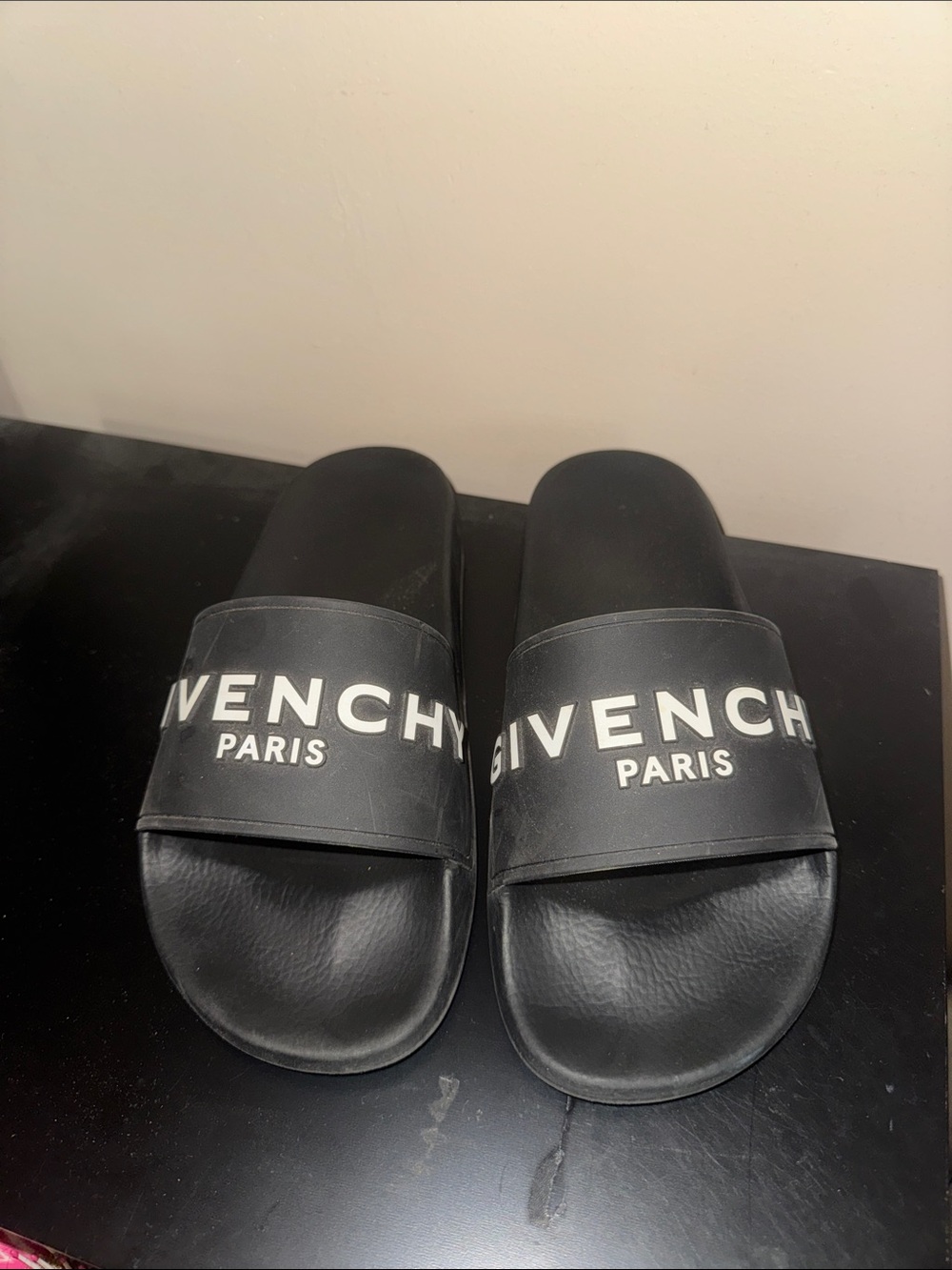 Givenchy Black Slide Sandals with White Logo